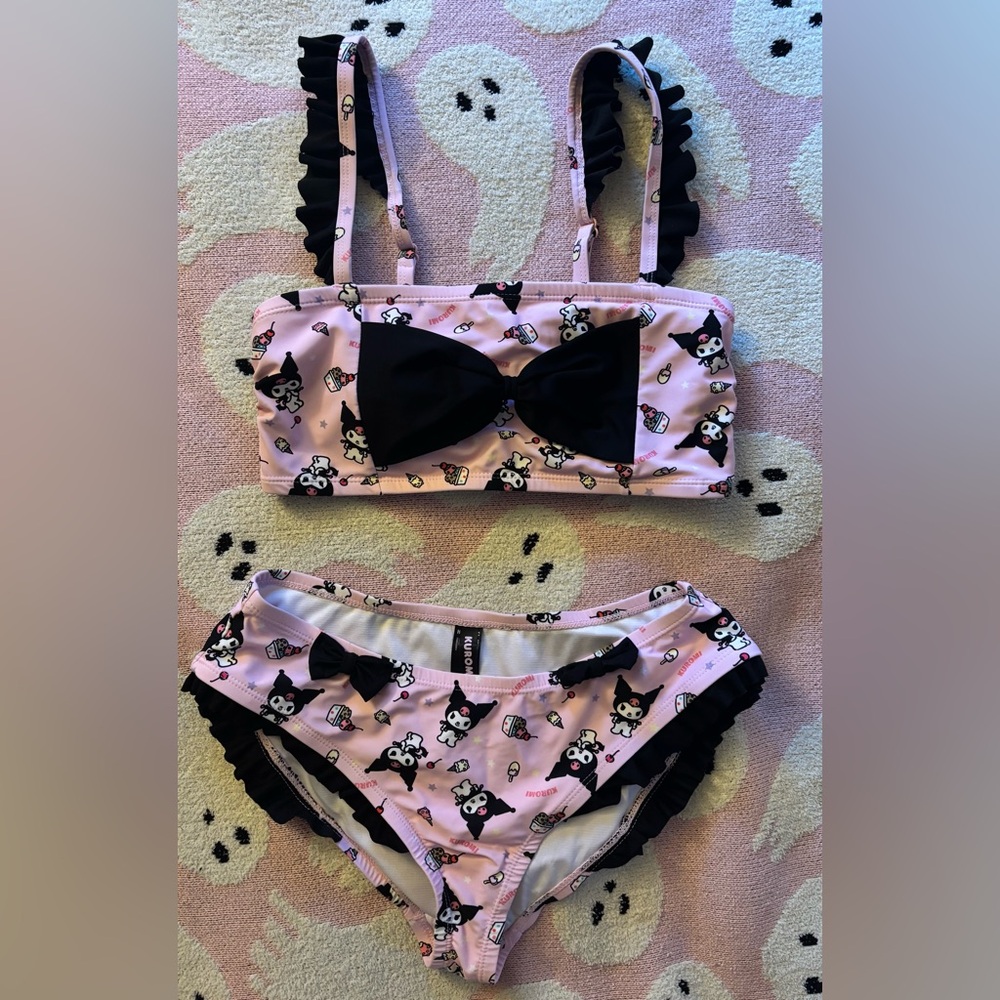 Sanrio - Kuromi Pink and Black Ruffle Bow Bikini NWOT